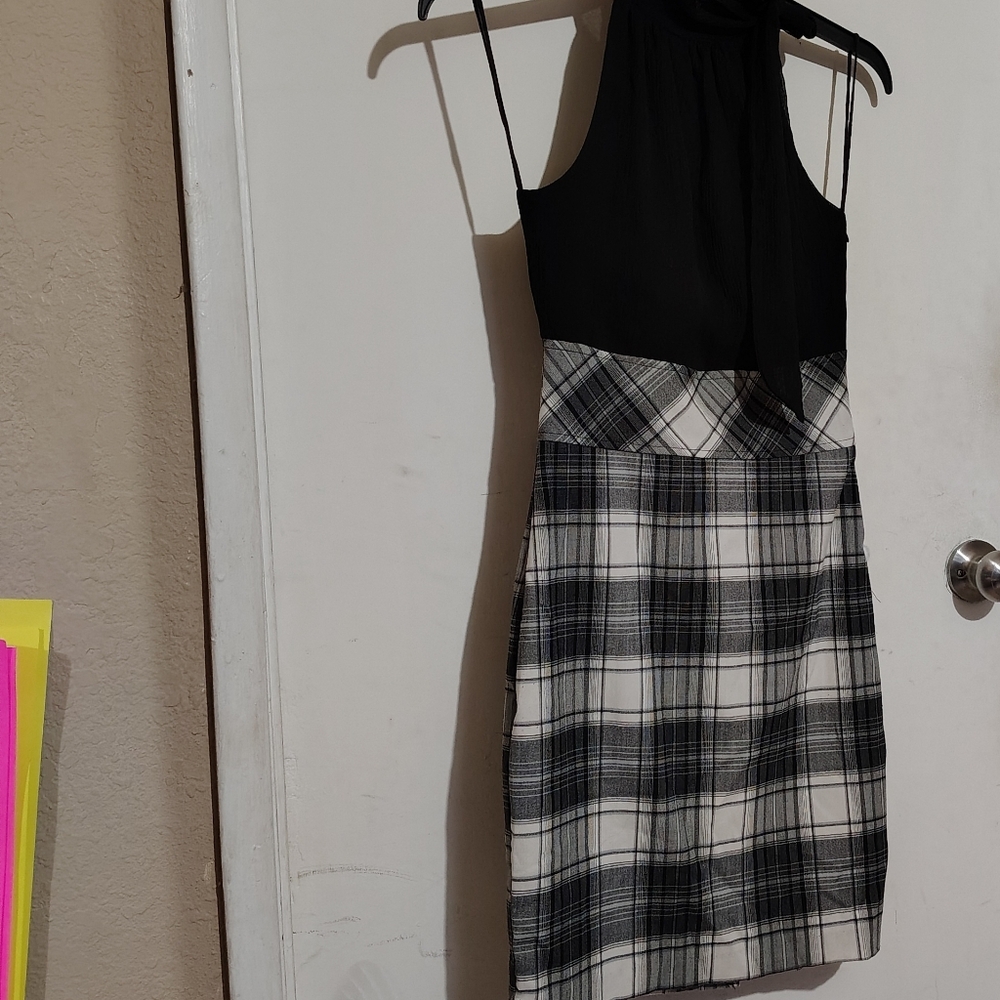 Elegant Black and White Plaid Women's Dress